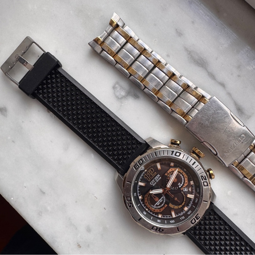 Citizen Eco Drive B620 Chronograph Watch • Black Dial • New Rubber Strap - Picture 11 of 12